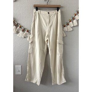 Anthropologie Pilcro Linen Slim Beach Cargo Relaxed Straight Leg Pant Cream S